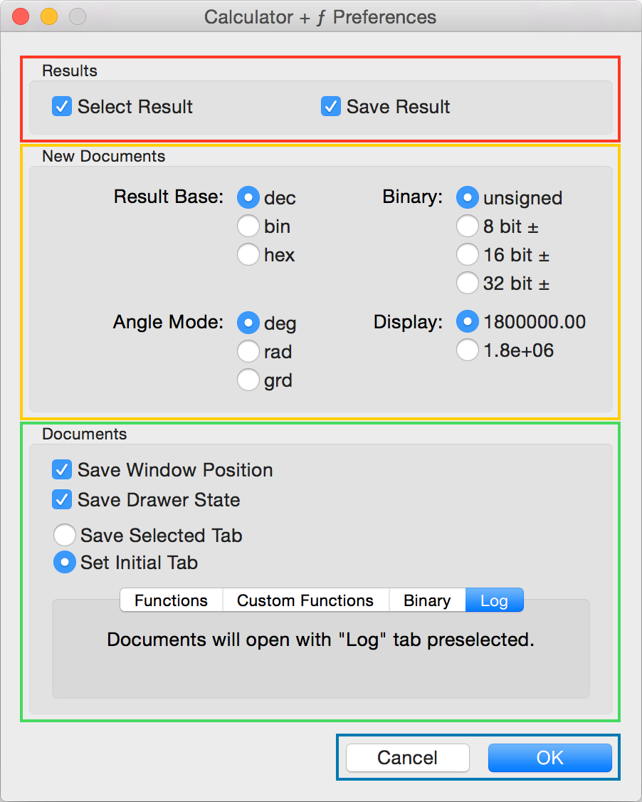 Calculator + ƒ - Preferences