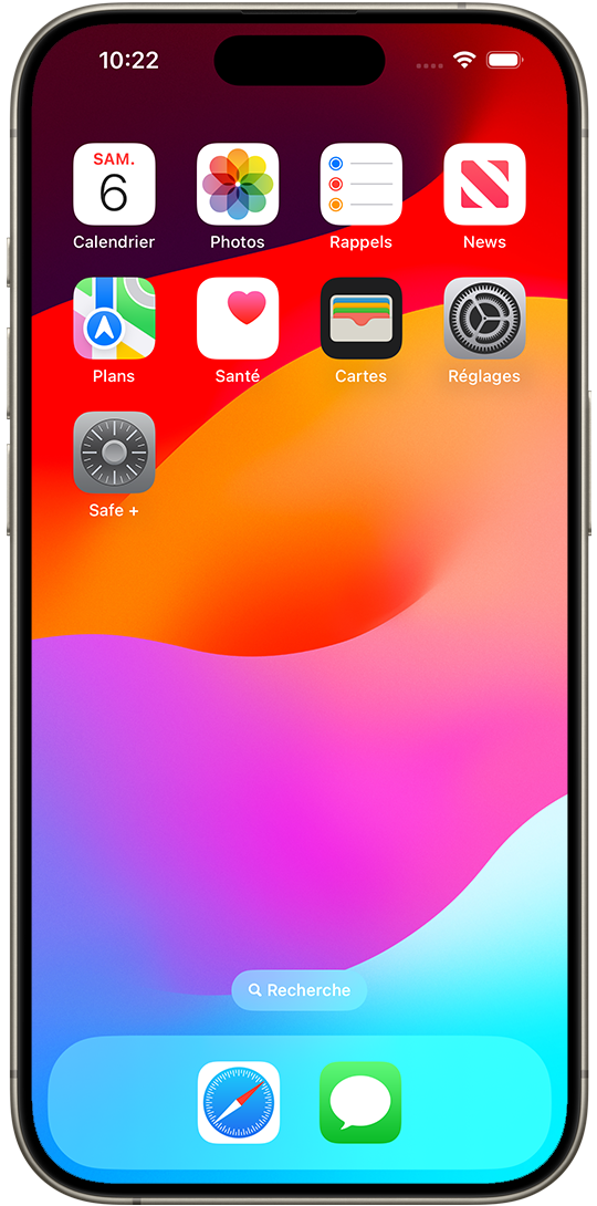 L'écran d'accueil de l'iPhone avec Safe +